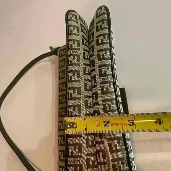 FENDI Zucchino Monogram Double Flap Baguette Shoulder Bag Brown FF Vintage Y2K - Picture 13 of 16